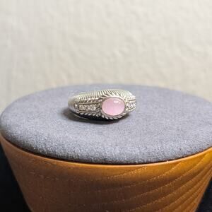 Judith Ripka Sterling Silver Pink Rose Quartz & Diamonique Ring Size 7.75